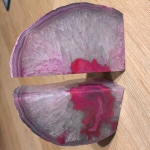 Pair Of Brazilian Agate Geodes 7.5" Tall Bookends in Bright Pink​